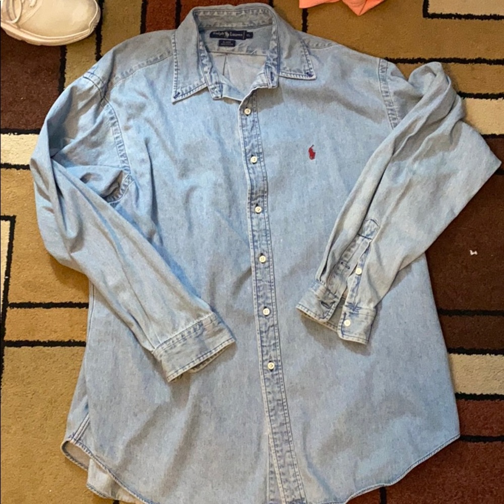men’s button up denim polo